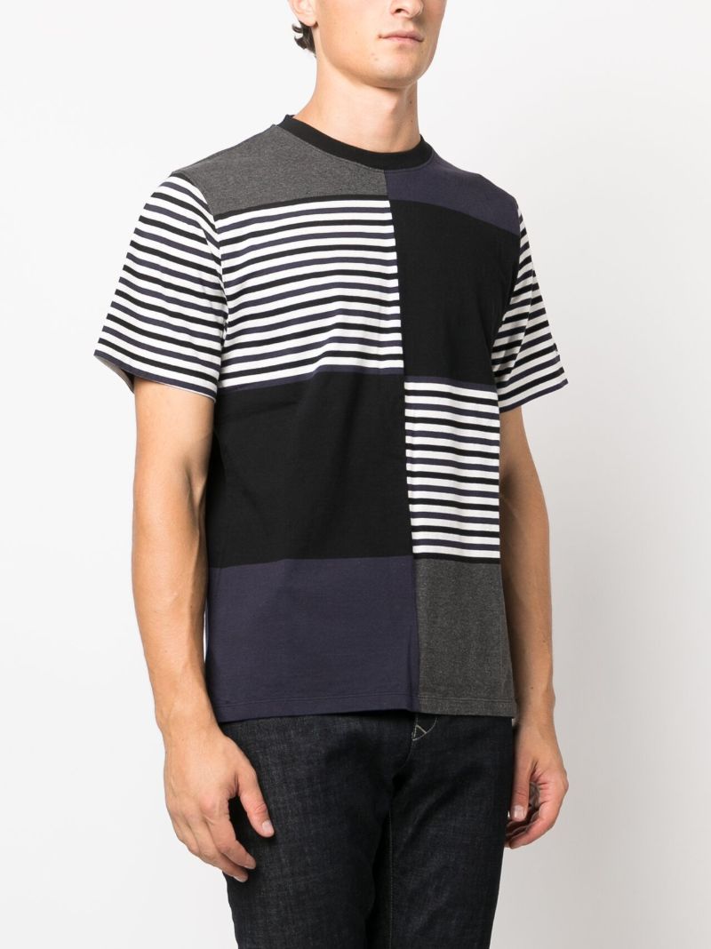 Black Colour-block Striped Cotton T-shirt