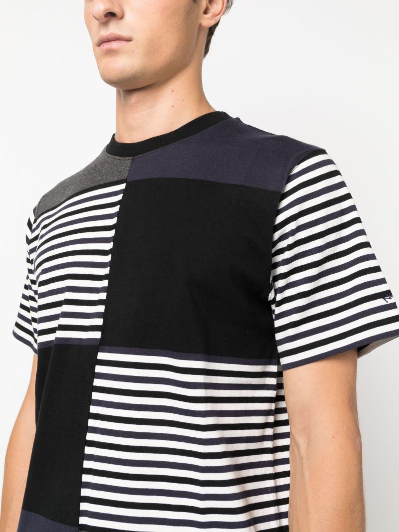 Black Colour-block Striped Cotton T-shirt