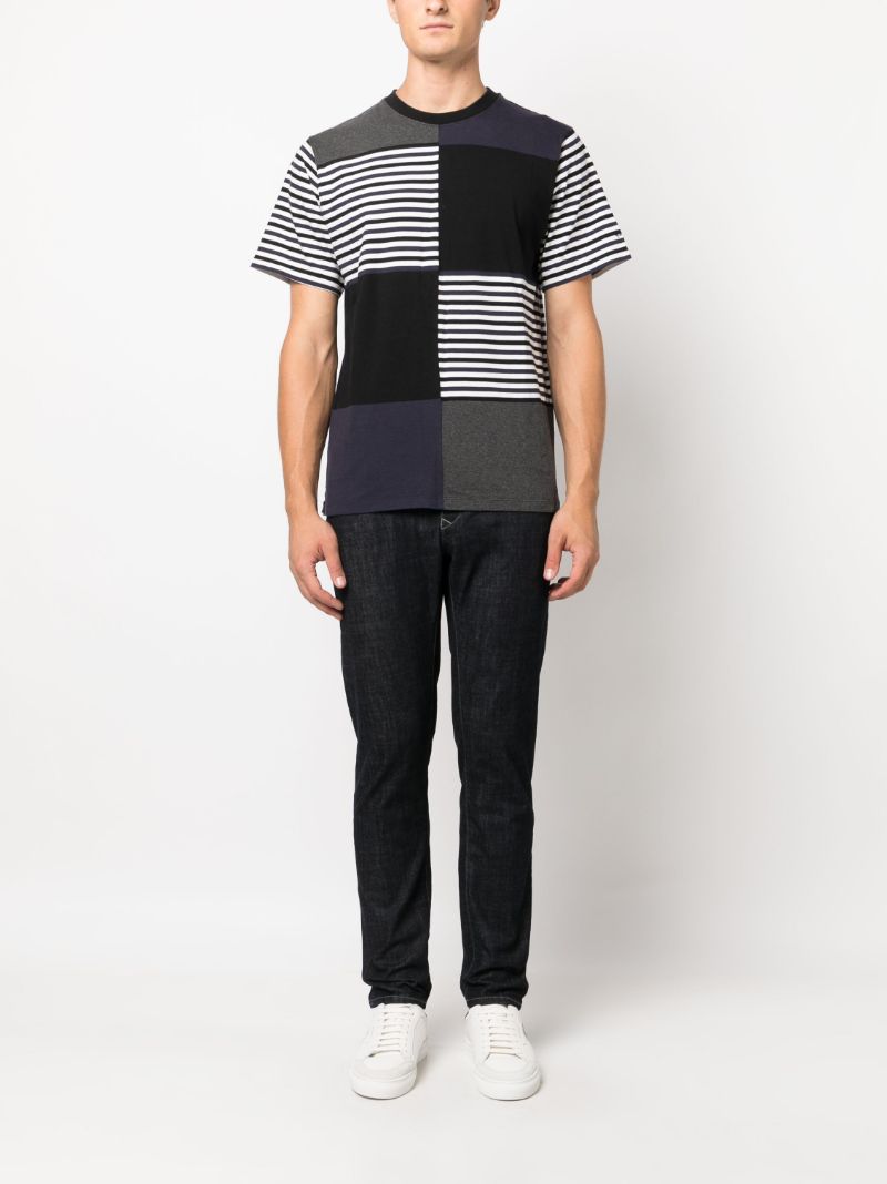 Black Colour-block Striped Cotton T-shirt