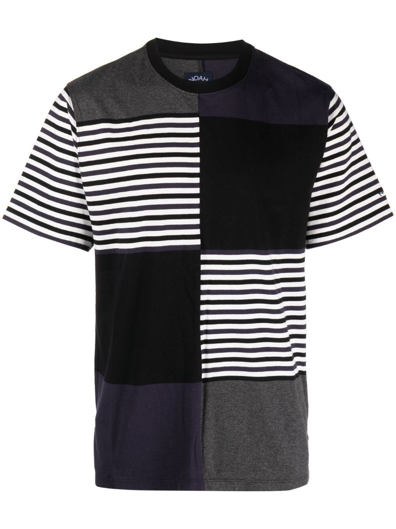 Black Colour-block Striped Cotton T-shirt