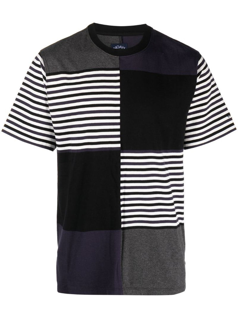 Black Colour-block Striped Cotton T-shirt