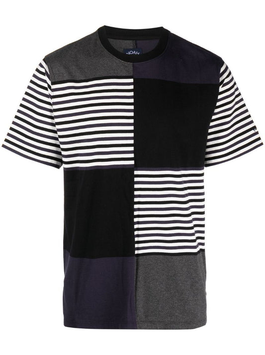 Black Colour-block Striped Cotton T-shirt