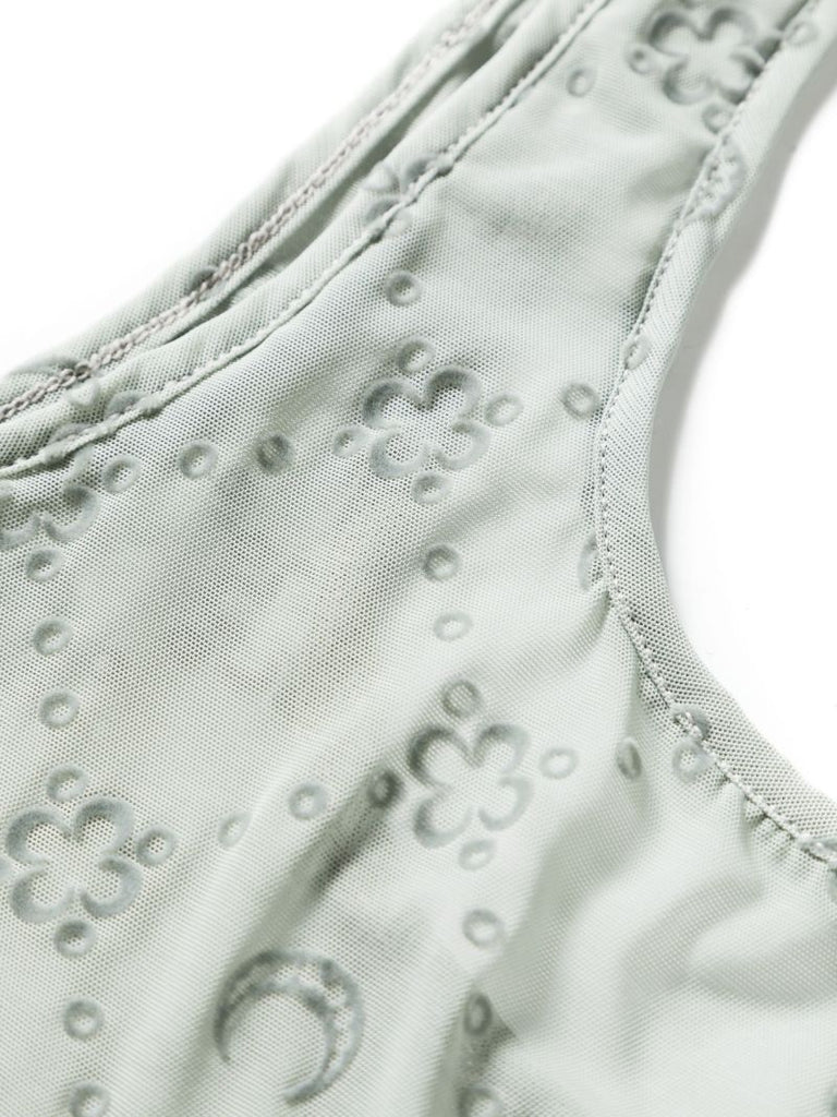 Grey Moonogram Flocked Mesh Bra