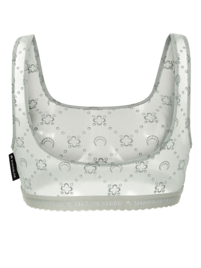 Grey Moonogram Flocked Mesh Bra