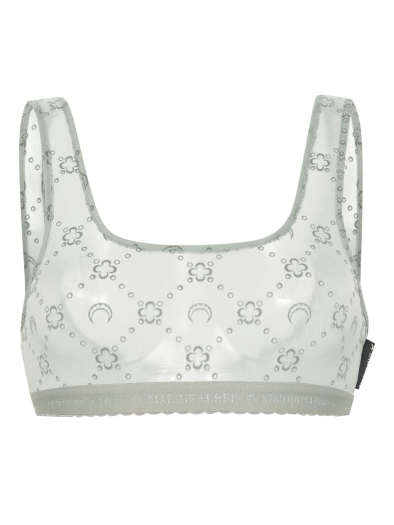 Grey Moonogram Flocked Mesh Bra