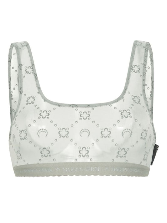 Grey Moonogram Flocked Mesh Bra