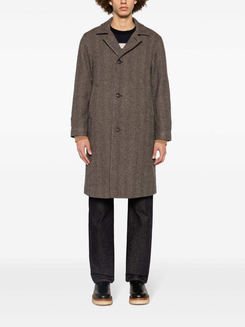 Brown Single Breasted Wool Coat