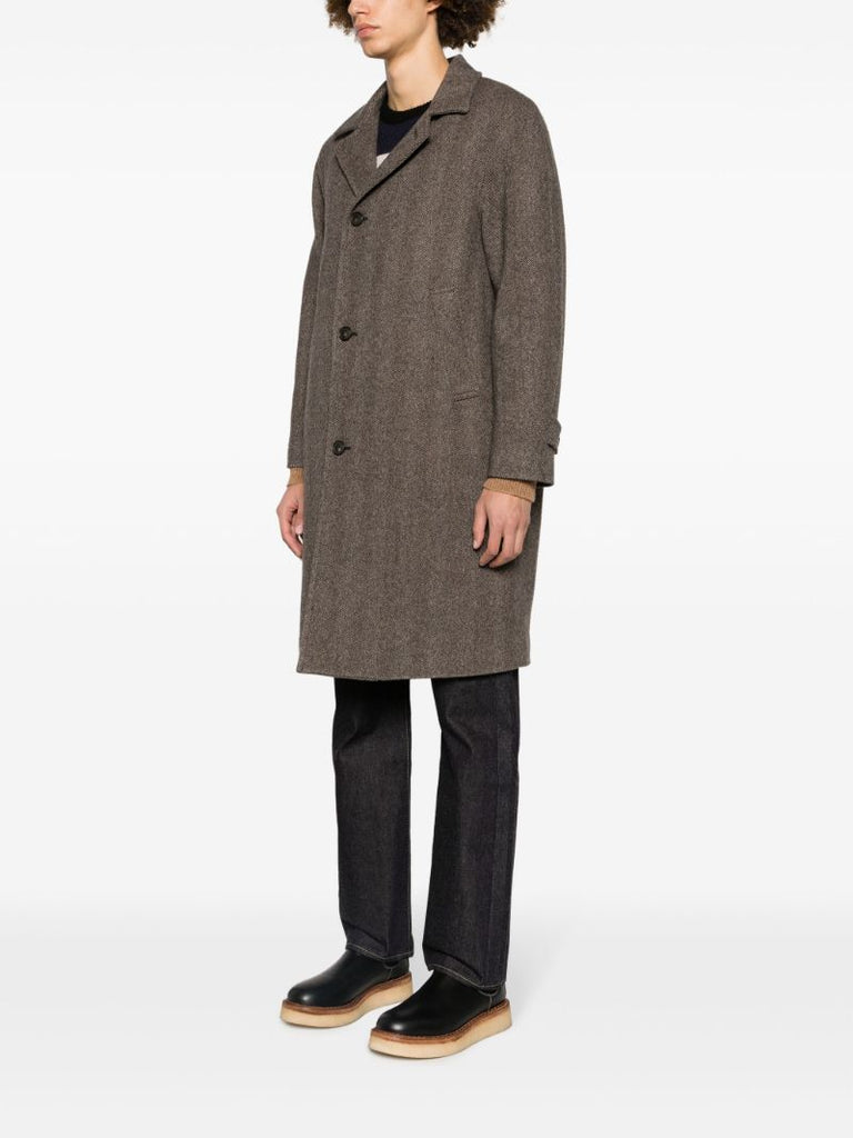 Brown Single Breasted Wool Coat