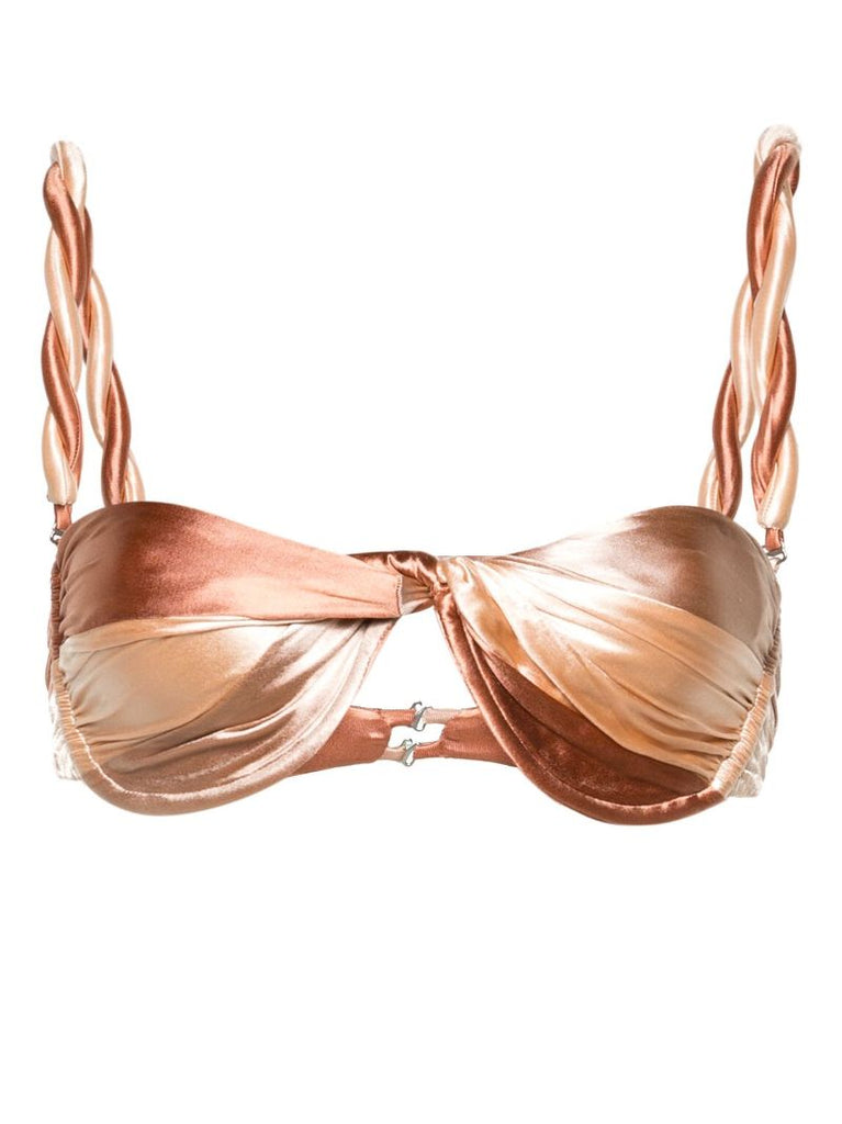 Gold Twist-detailed Reversible Bikini Top