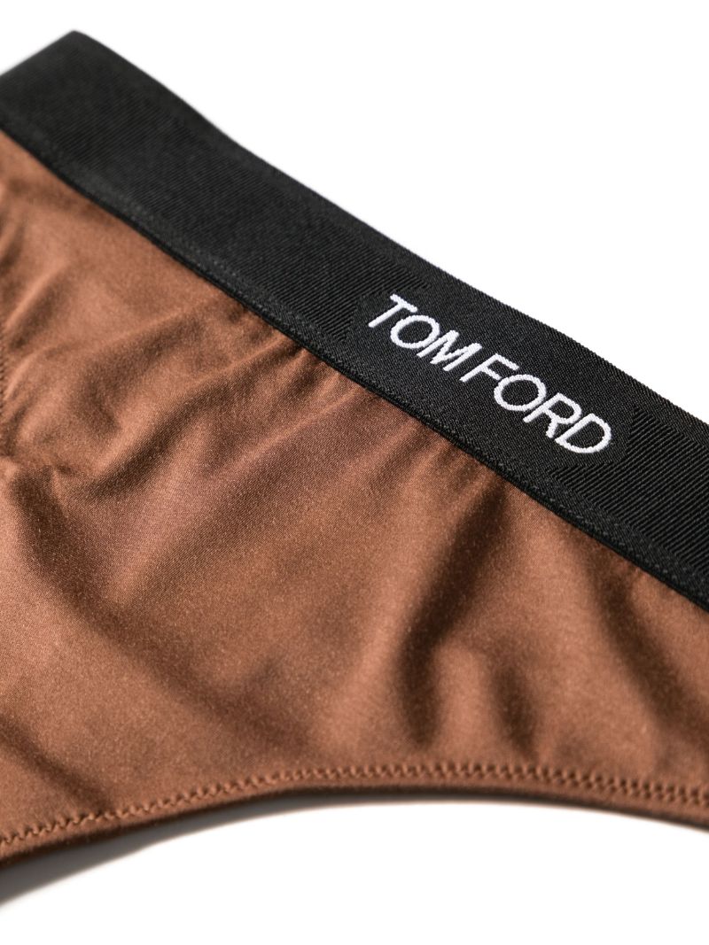 Brown Fine-ribbed Logo-waist Briefs