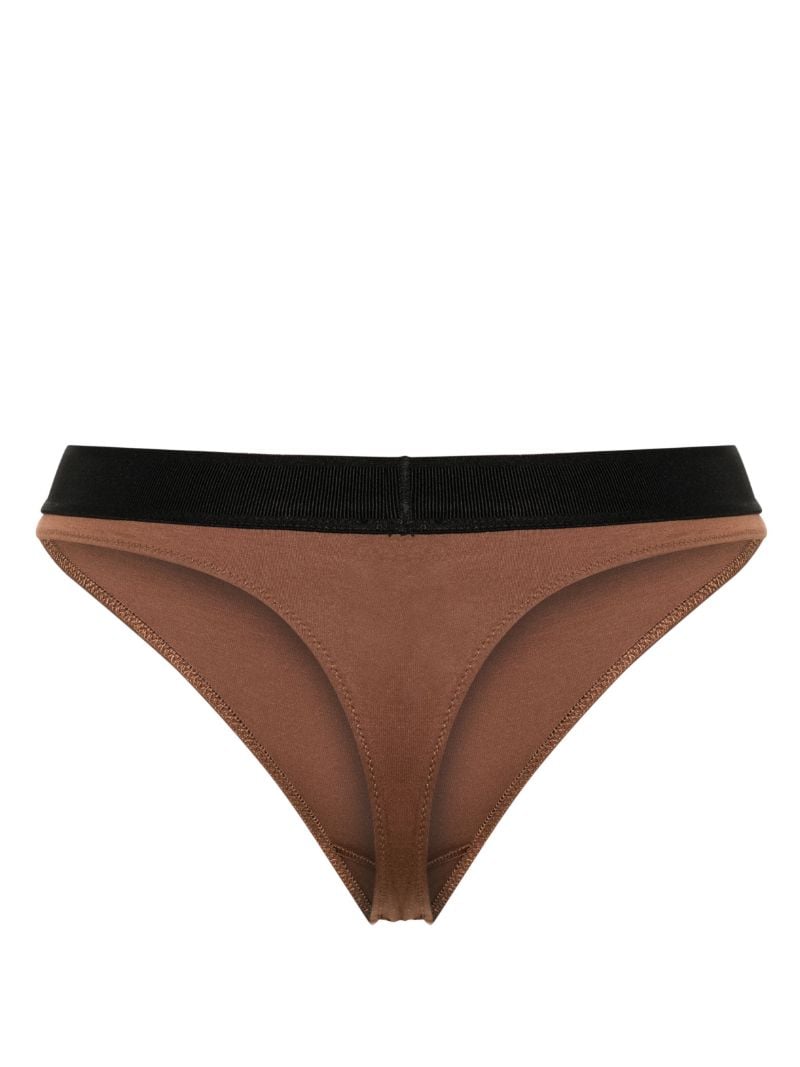 Brown Fine-ribbed Logo-waist Briefs