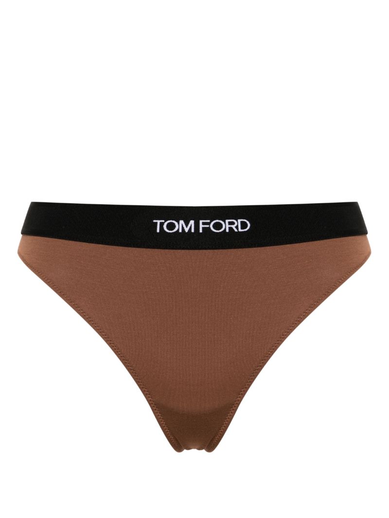 Brown Fine-ribbed Logo-waist Briefs