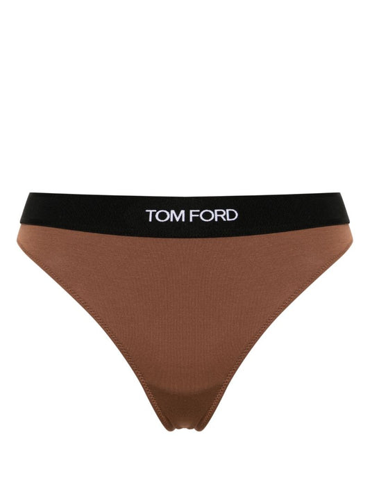 Brown Fine-ribbed Logo-waist Briefs