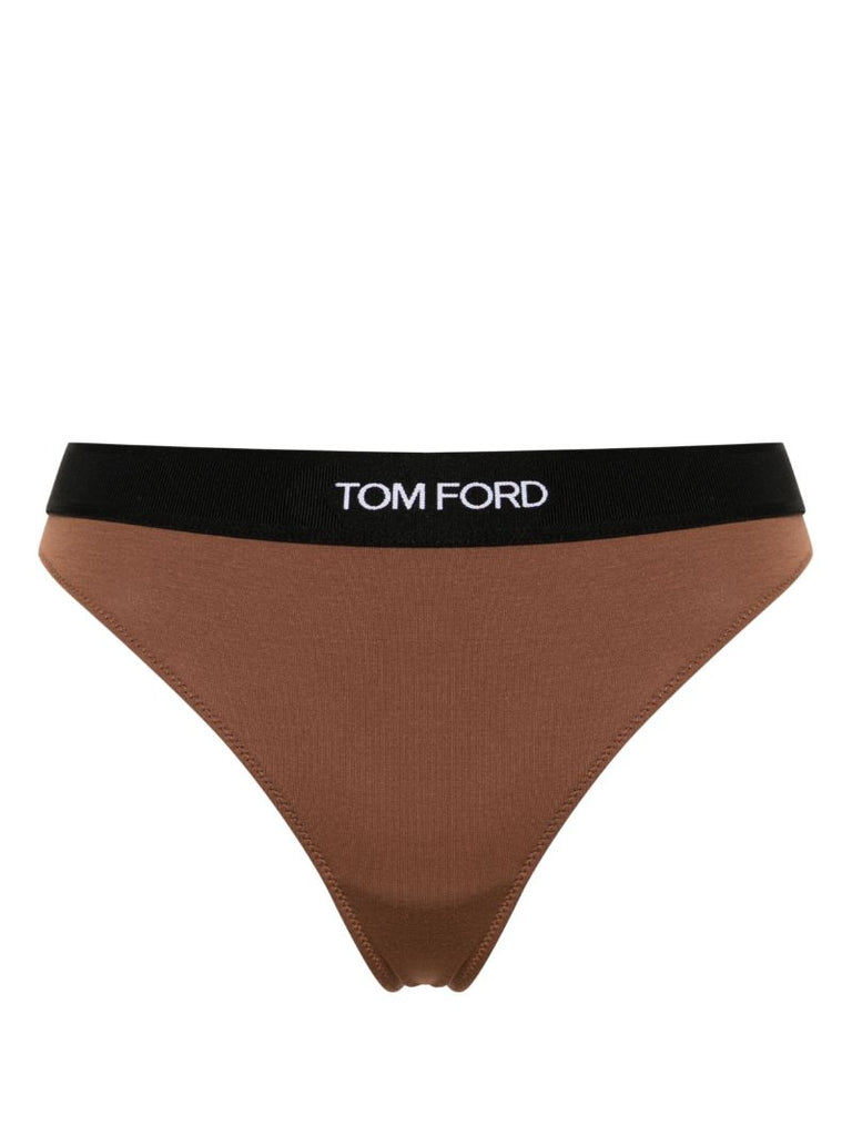 Brown Fine-ribbed Logo-waist Briefs