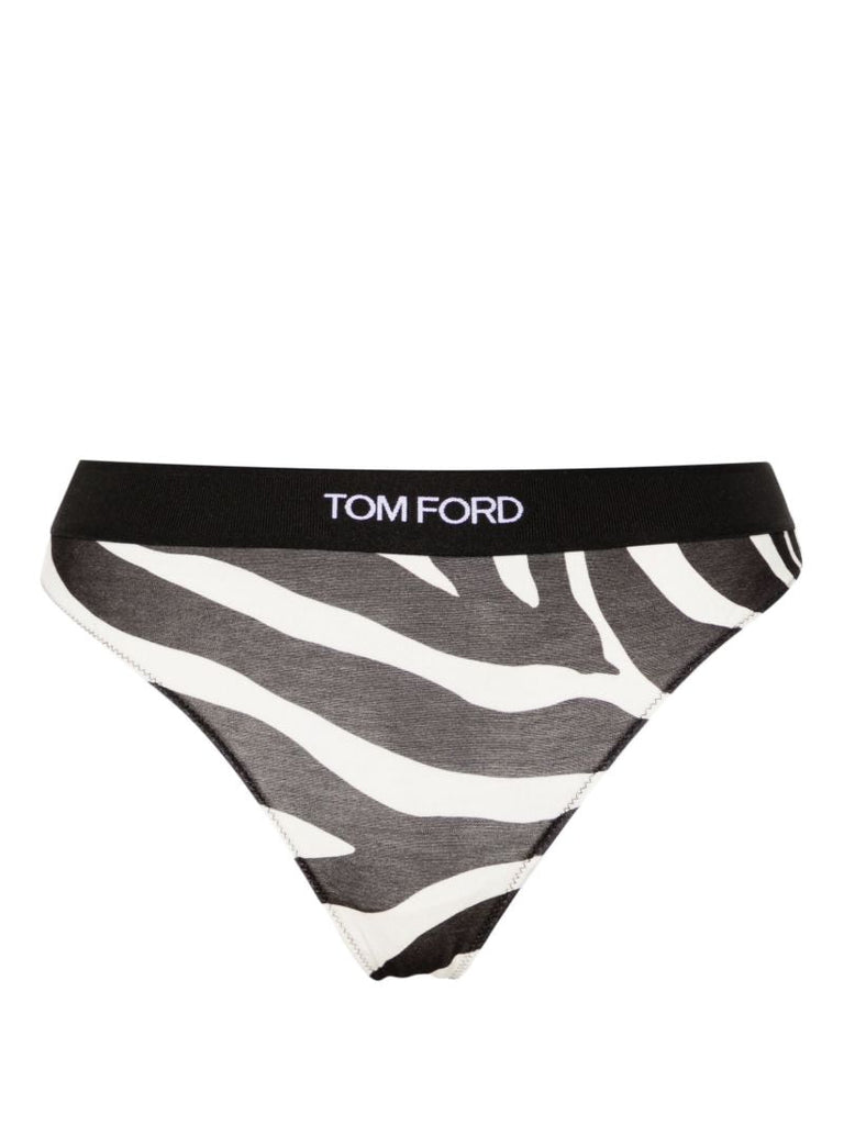 Black and White Optical Zebra-print Thong