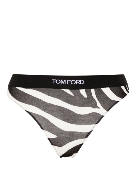 Black and White Optical Zebra-print Thong
