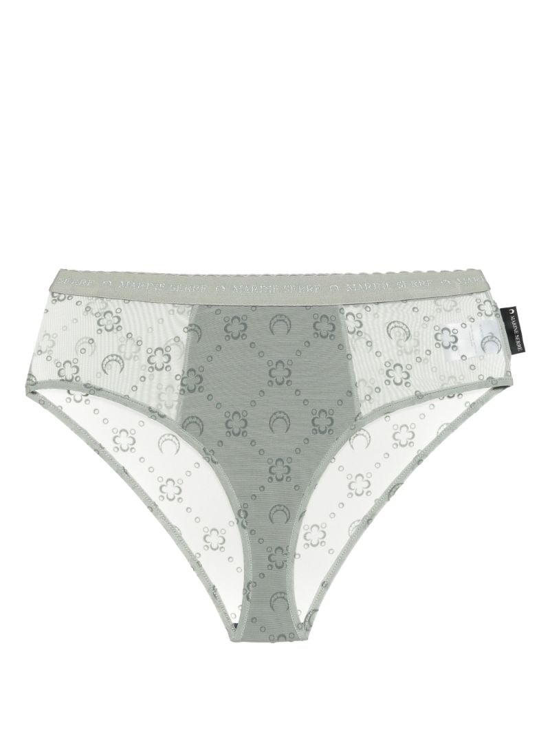 Grey Moonogram Flocked Mesh Briefs