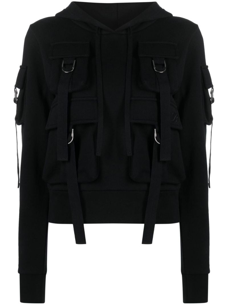 Black Cargo-pockets Cotton Hoodie