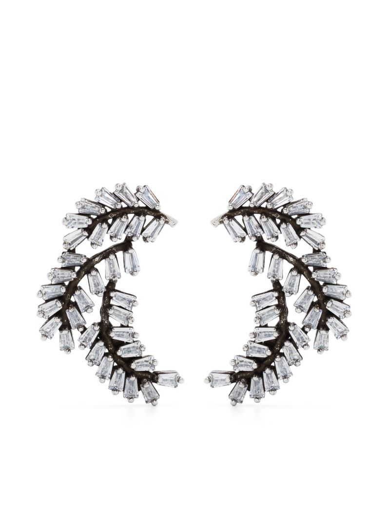 Silver-tone Feather Crystal Earrings