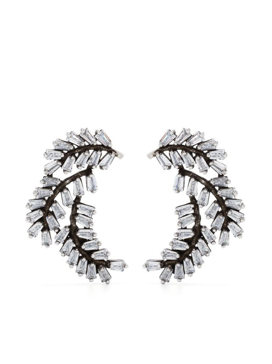 Silver-tone Feather Crystal Earrings