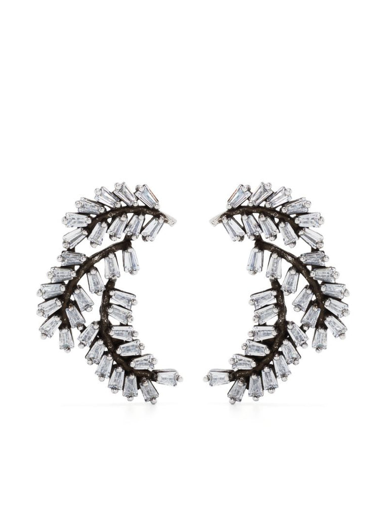 Silver-tone Feather Crystal Earrings