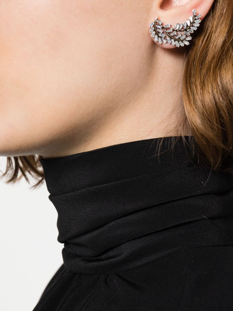 Silver-tone Feather Crystal Earrings