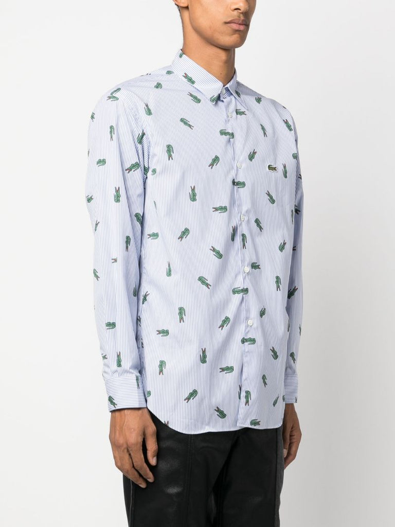 X Lacoste Blue Logo Print Cotton Shirt