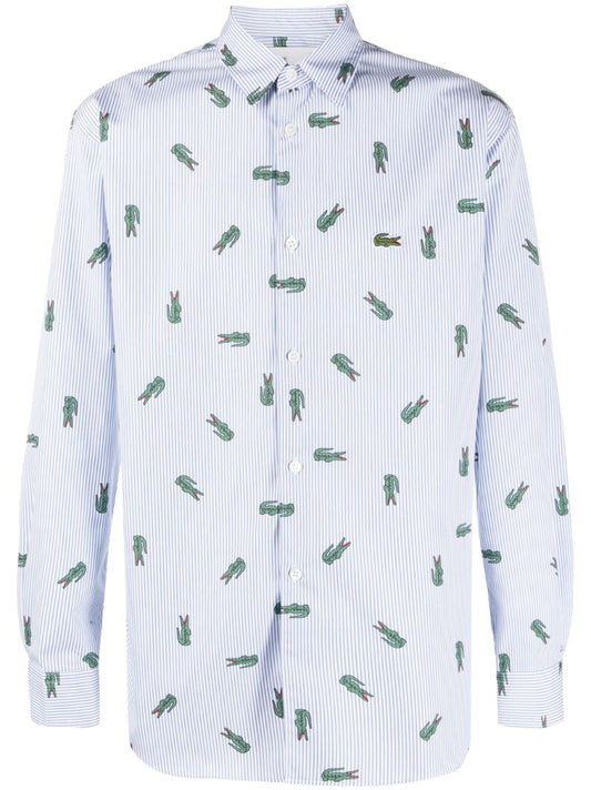 X Lacoste Blue Logo Print Cotton Shirt