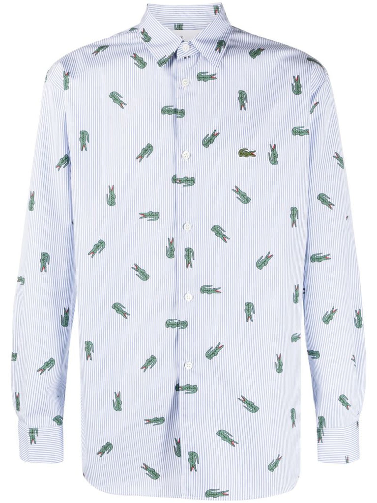 X Lacoste Blue Logo Print Cotton Shirt