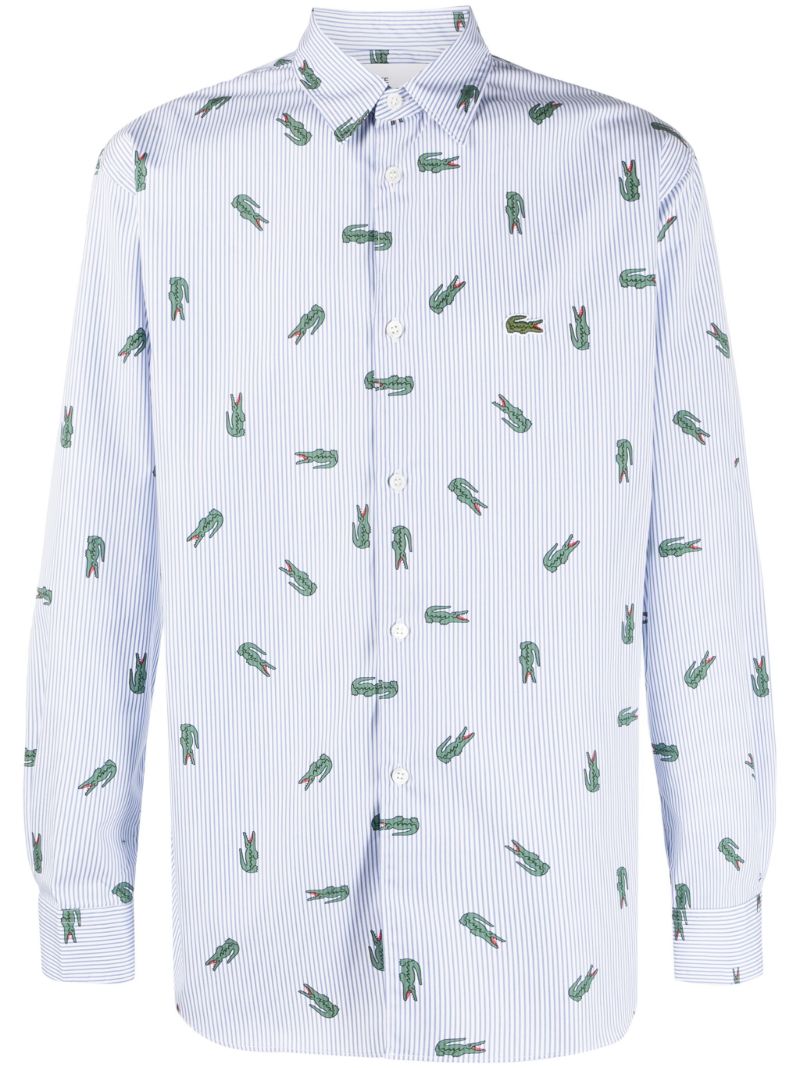 X Lacoste Blue Logo Print Cotton Shirt
