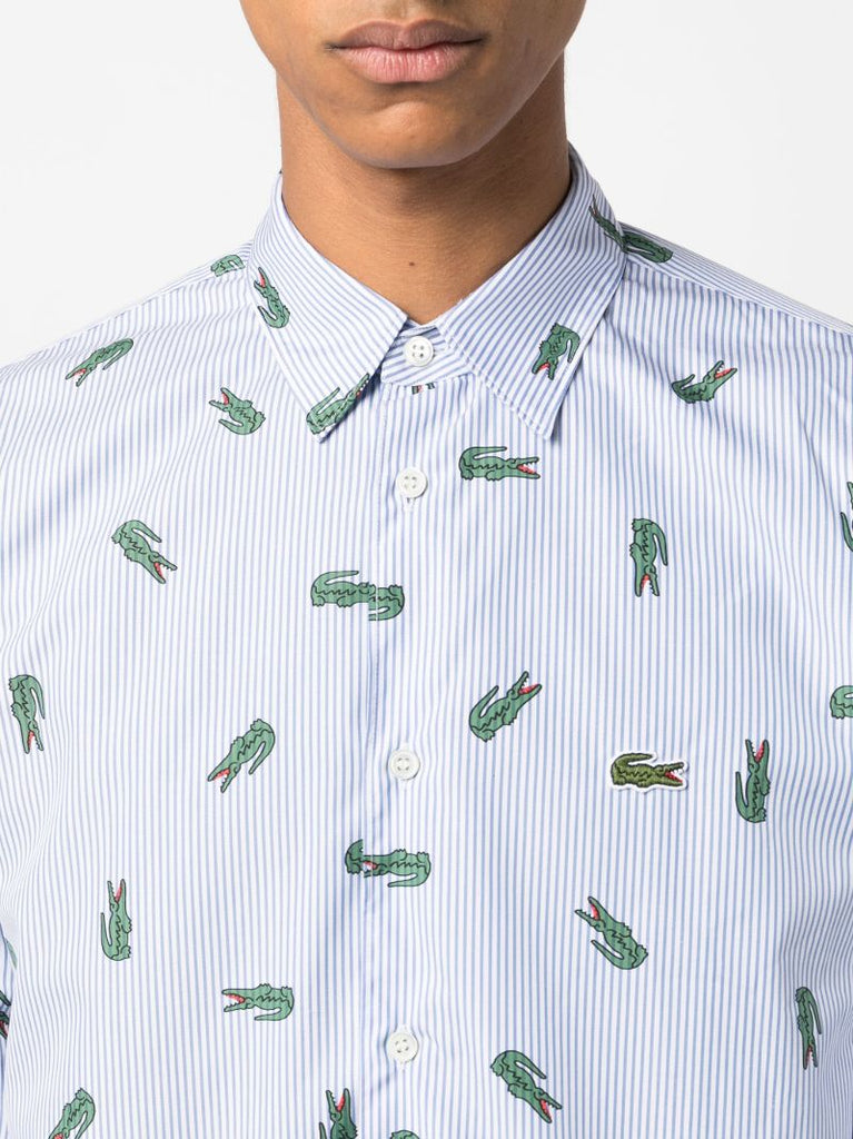 X Lacoste Blue Logo Print Cotton Shirt