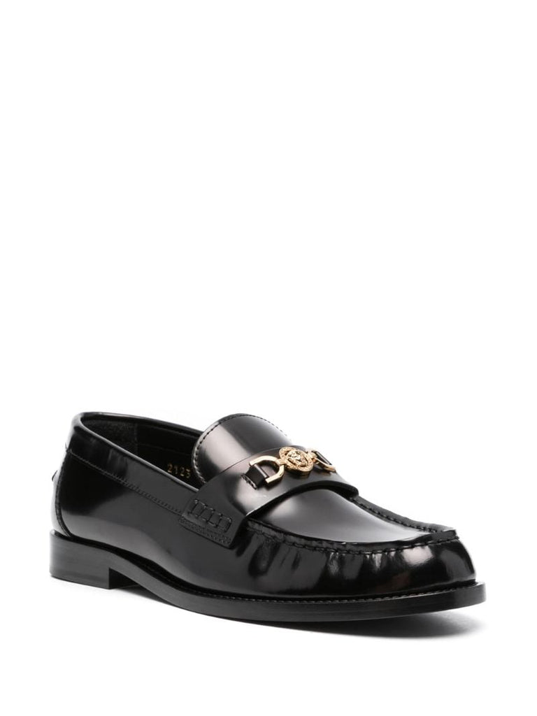 Black Medusa Leather Loafers