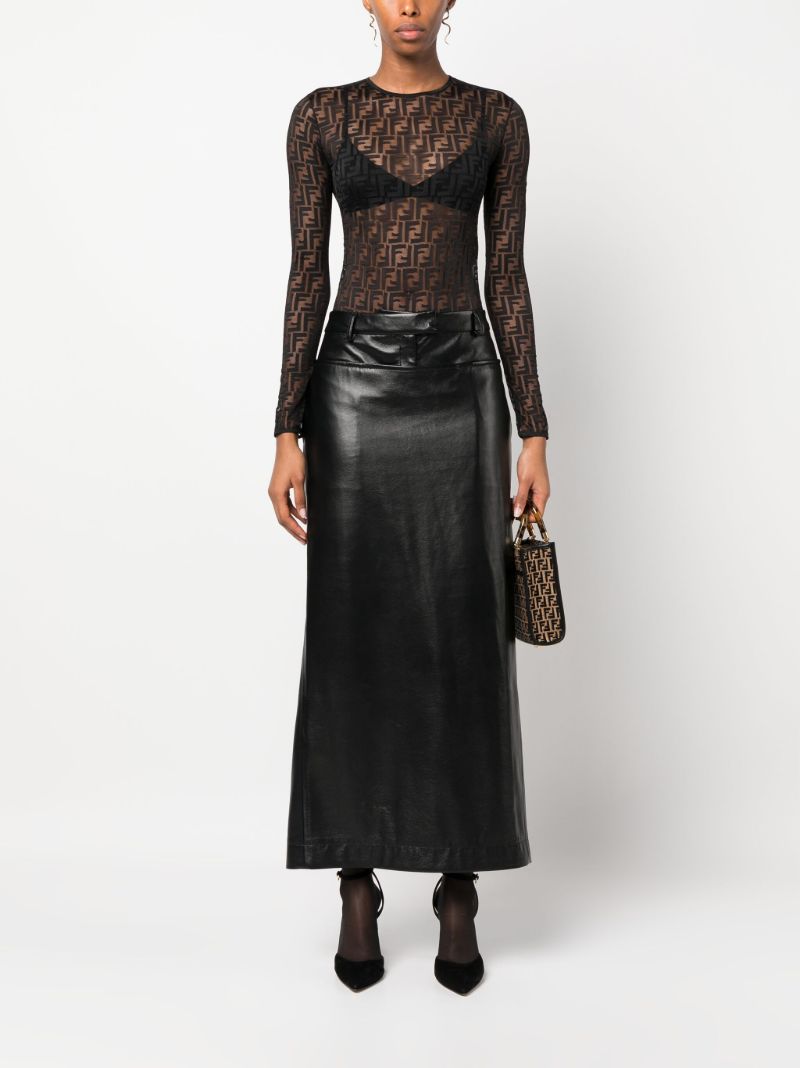Black Ff-print Sheer Bodysuit