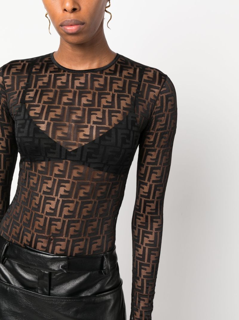 Black Ff-print Sheer Bodysuit