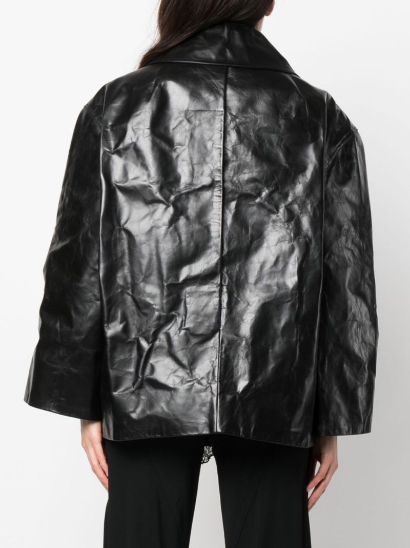 Black Drella Crinkled Leather Cropped Jacket