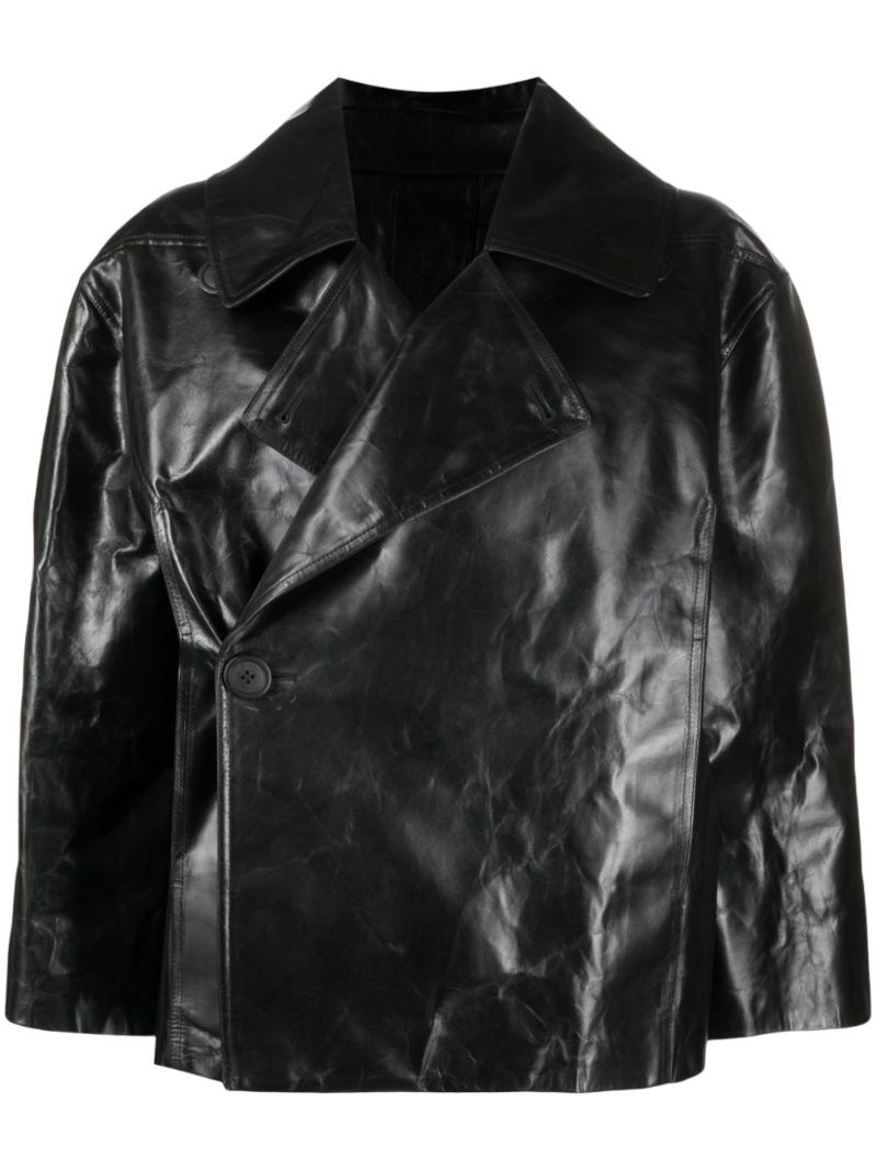 Black Drella Crinkled Leather Cropped Jacket