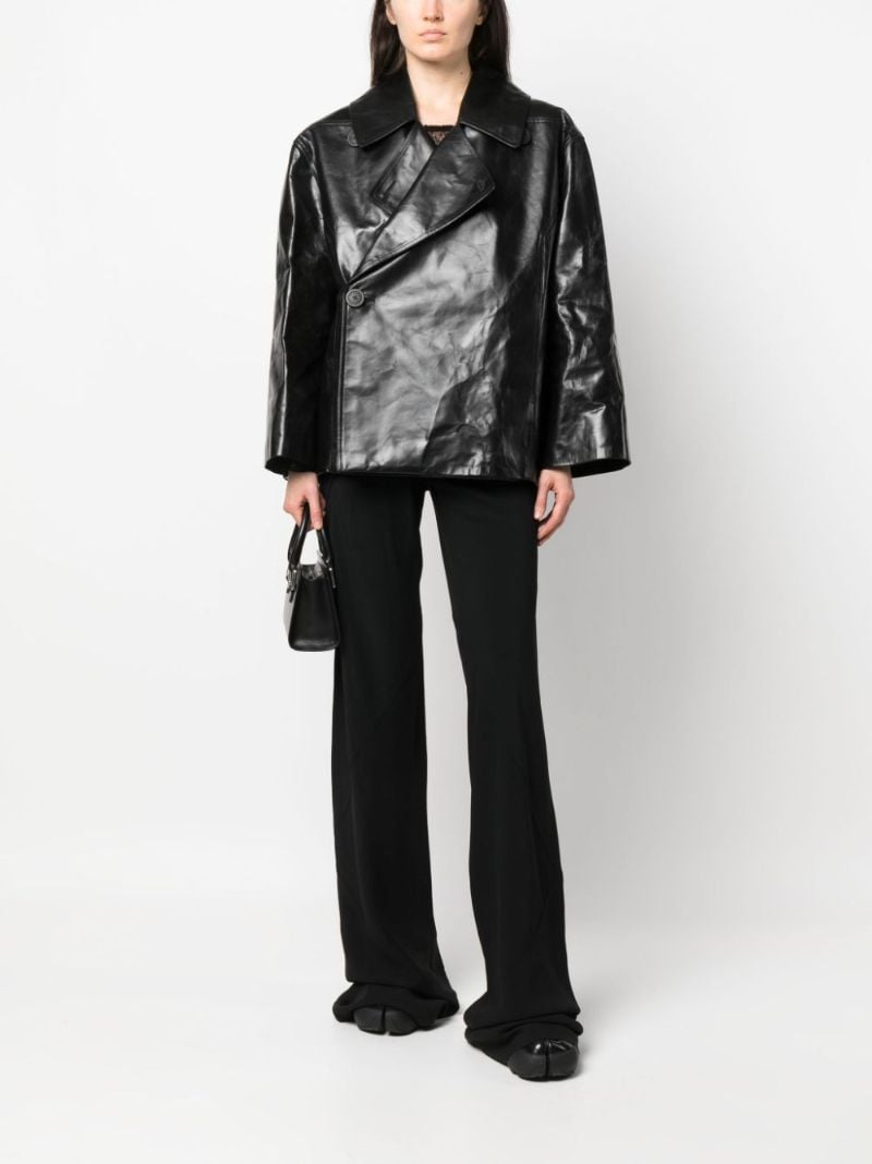 Black Drella Crinkled Leather Cropped Jacket