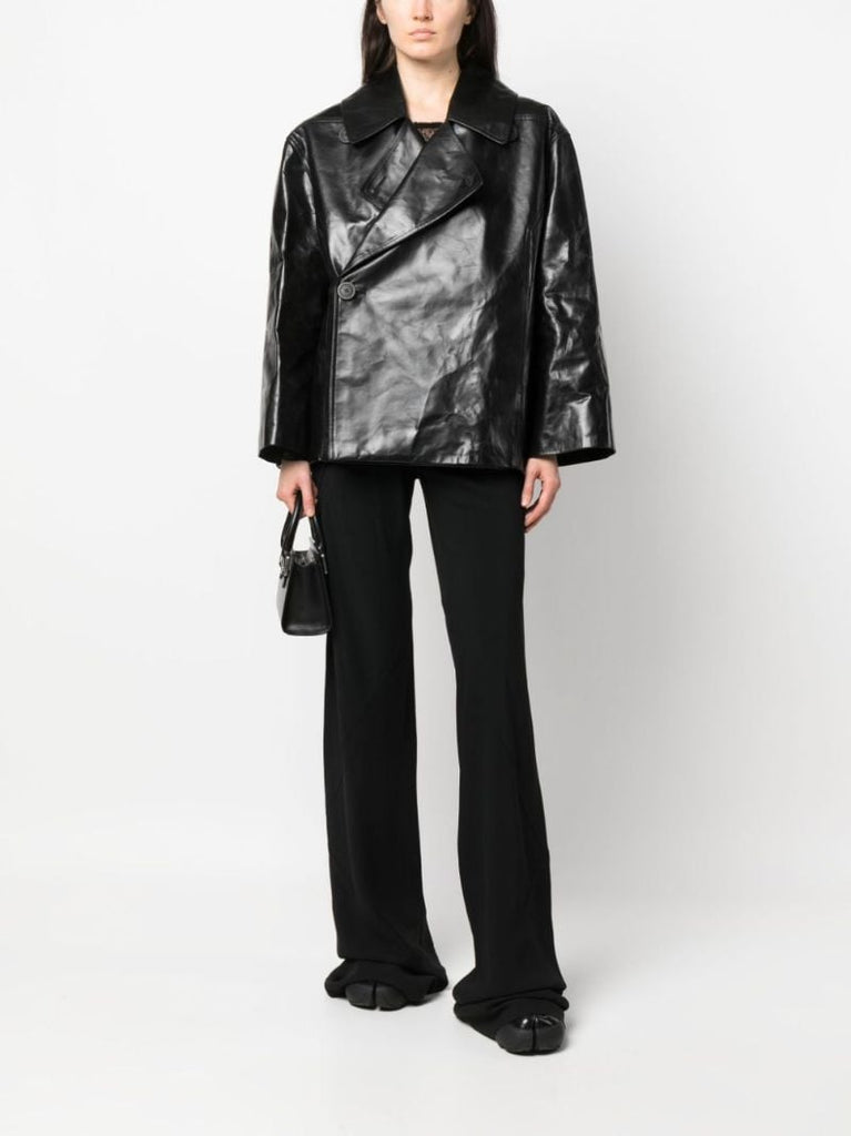 Black Drella Crinkled Leather Cropped Jacket