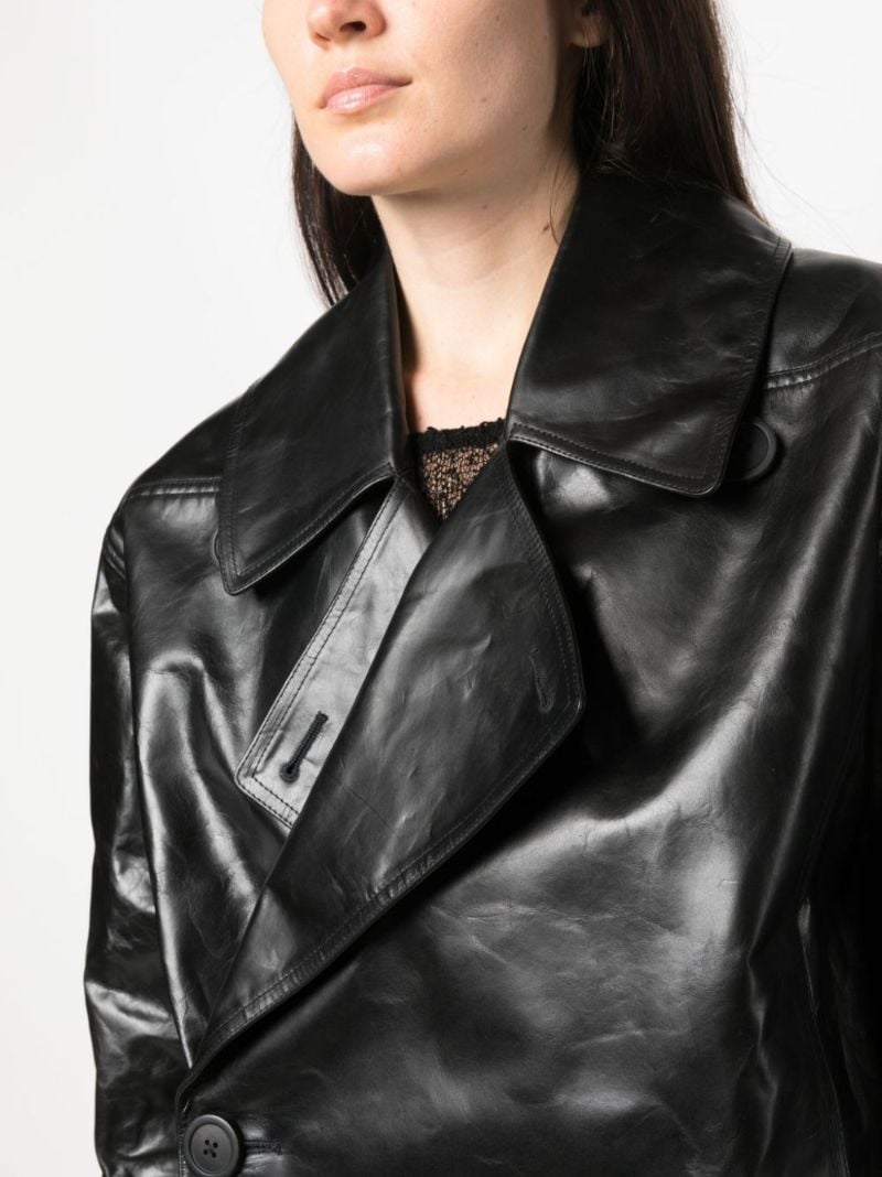 Black Drella Crinkled Leather Cropped Jacket