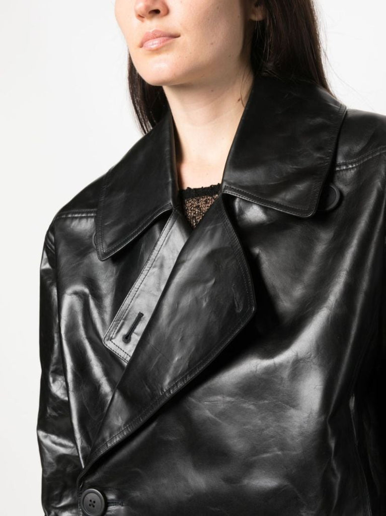 Black Drella Crinkled Leather Cropped Jacket