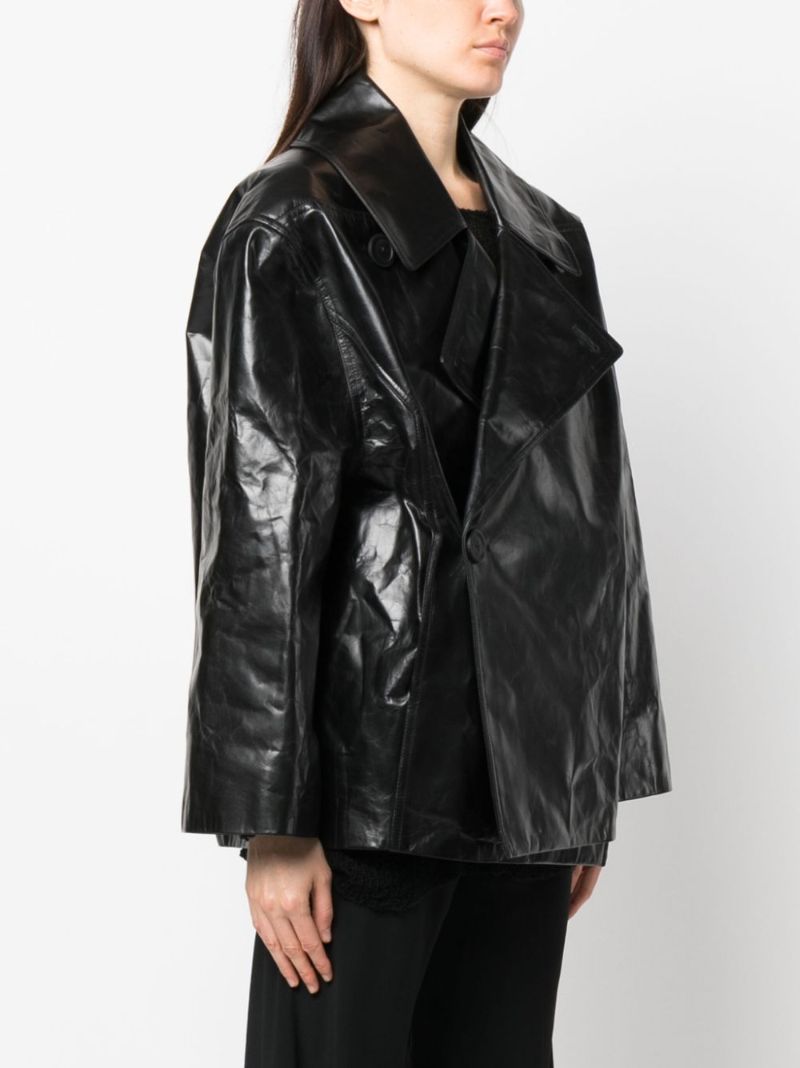 Black Drella Crinkled Leather Cropped Jacket