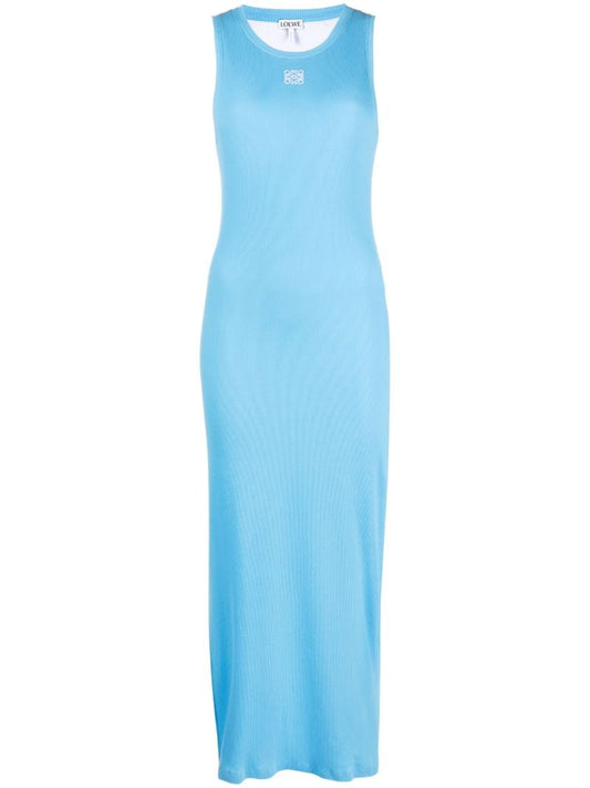 Blue Anagram Logo-embroidered Maxi Dress