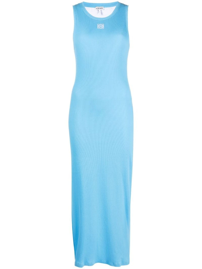 Blue Anagram Logo-embroidered Maxi Dress