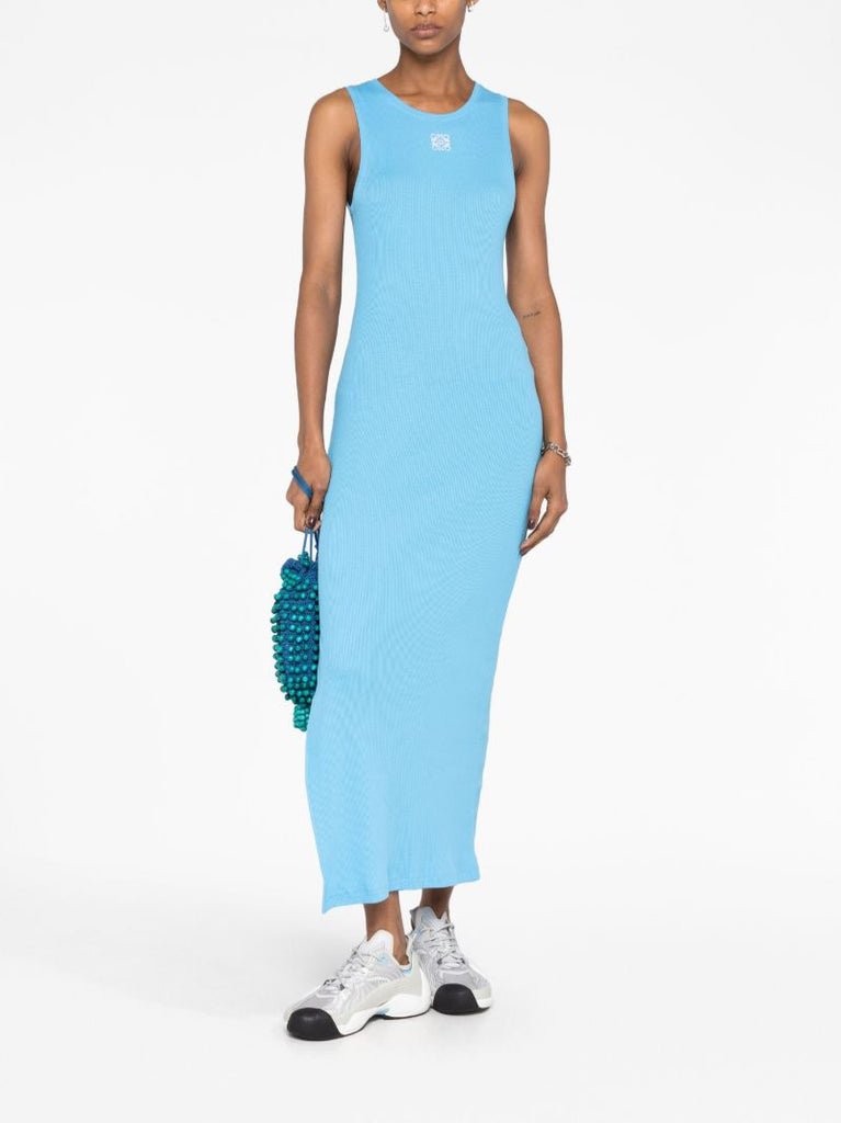 Blue Anagram Logo-embroidered Maxi Dress