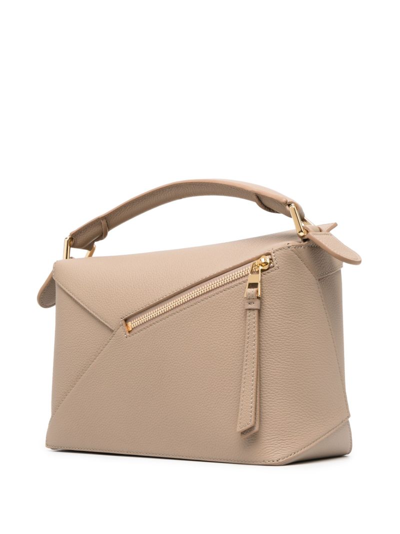 Neutral Small Puzzle Leather Tote Bag
