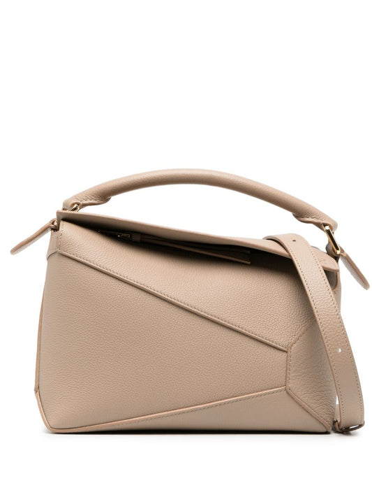 Neutral Small Puzzle Leather Tote Bag