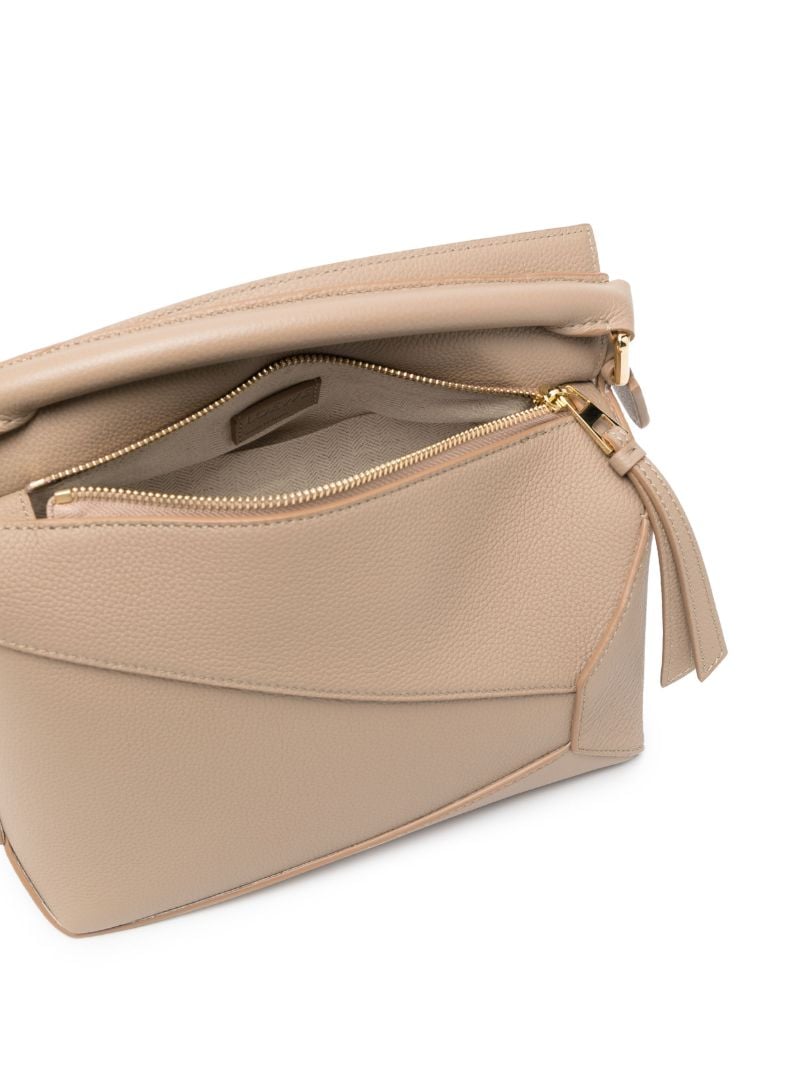Neutral Small Puzzle Leather Tote Bag