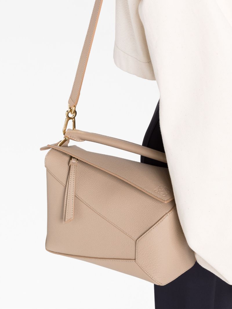 Neutral Small Puzzle Leather Tote Bag