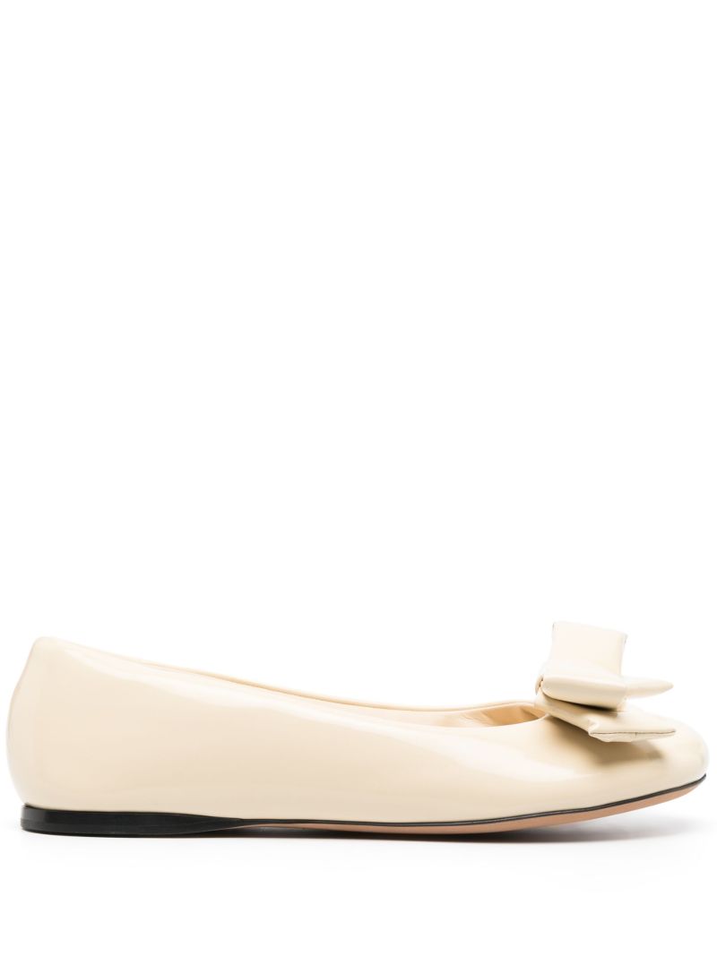 Neutral Puffy Leather Ballet Pumps