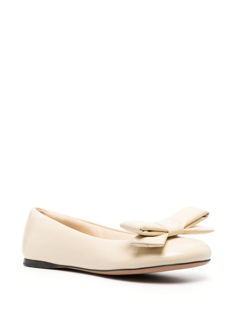 Neutral Puffy Leather Ballet Pumps